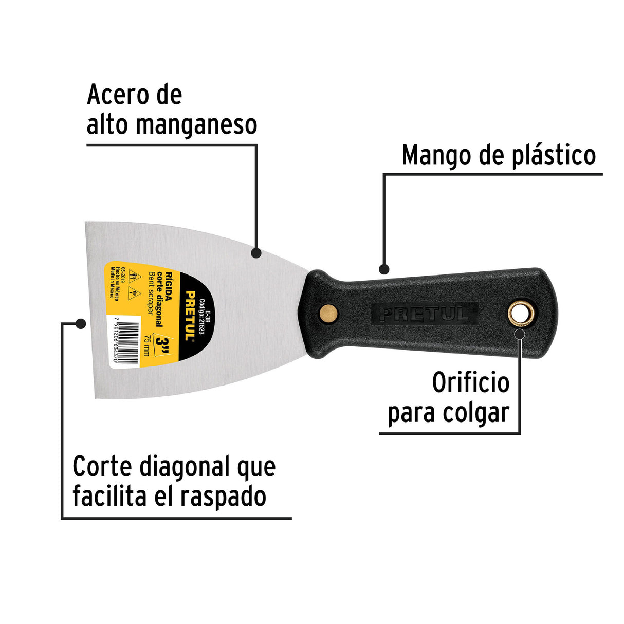 Espátula Rígida 3' con Mango de Plástico, Pretul