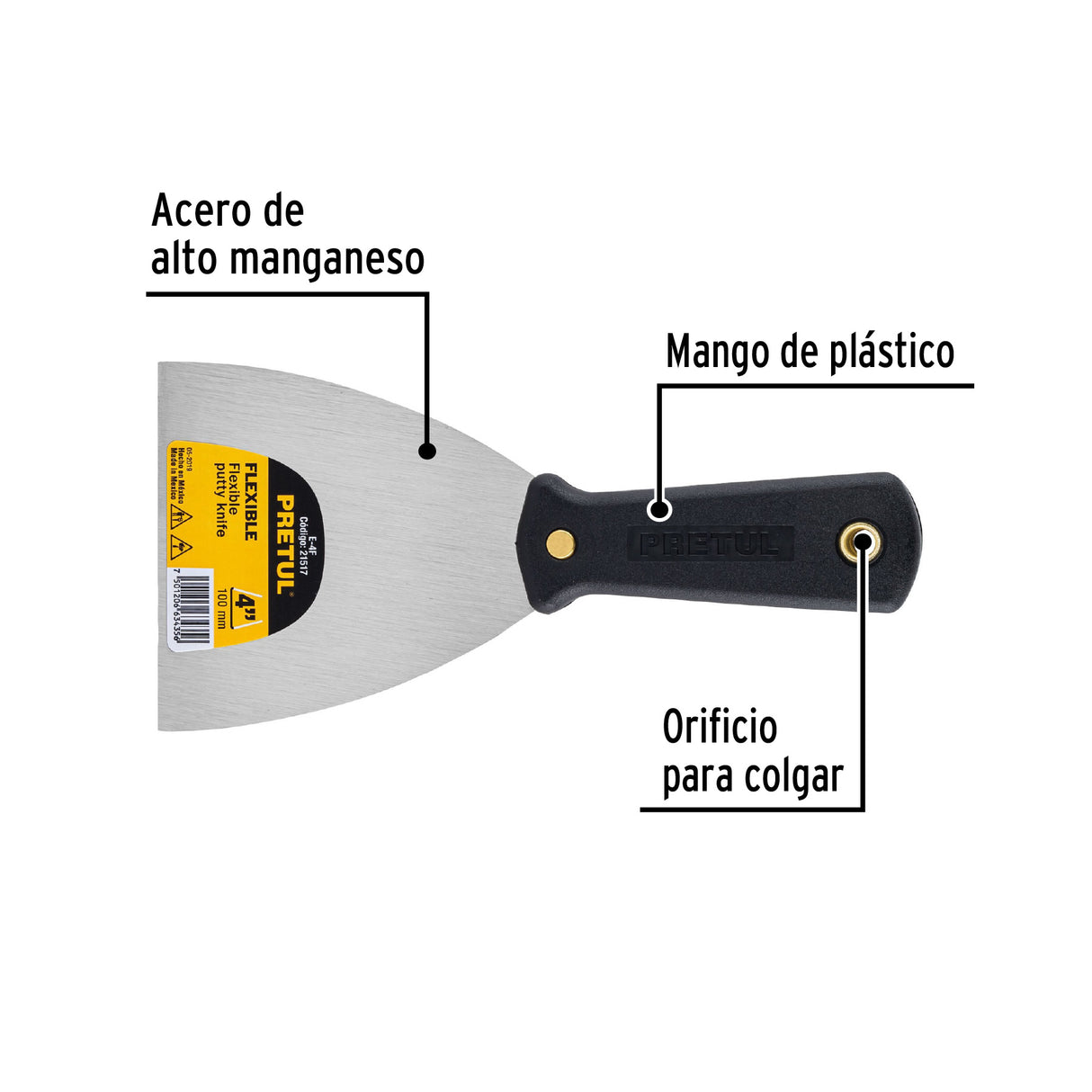Espátula Flexible 4' con Mango de Plástico, Pretul