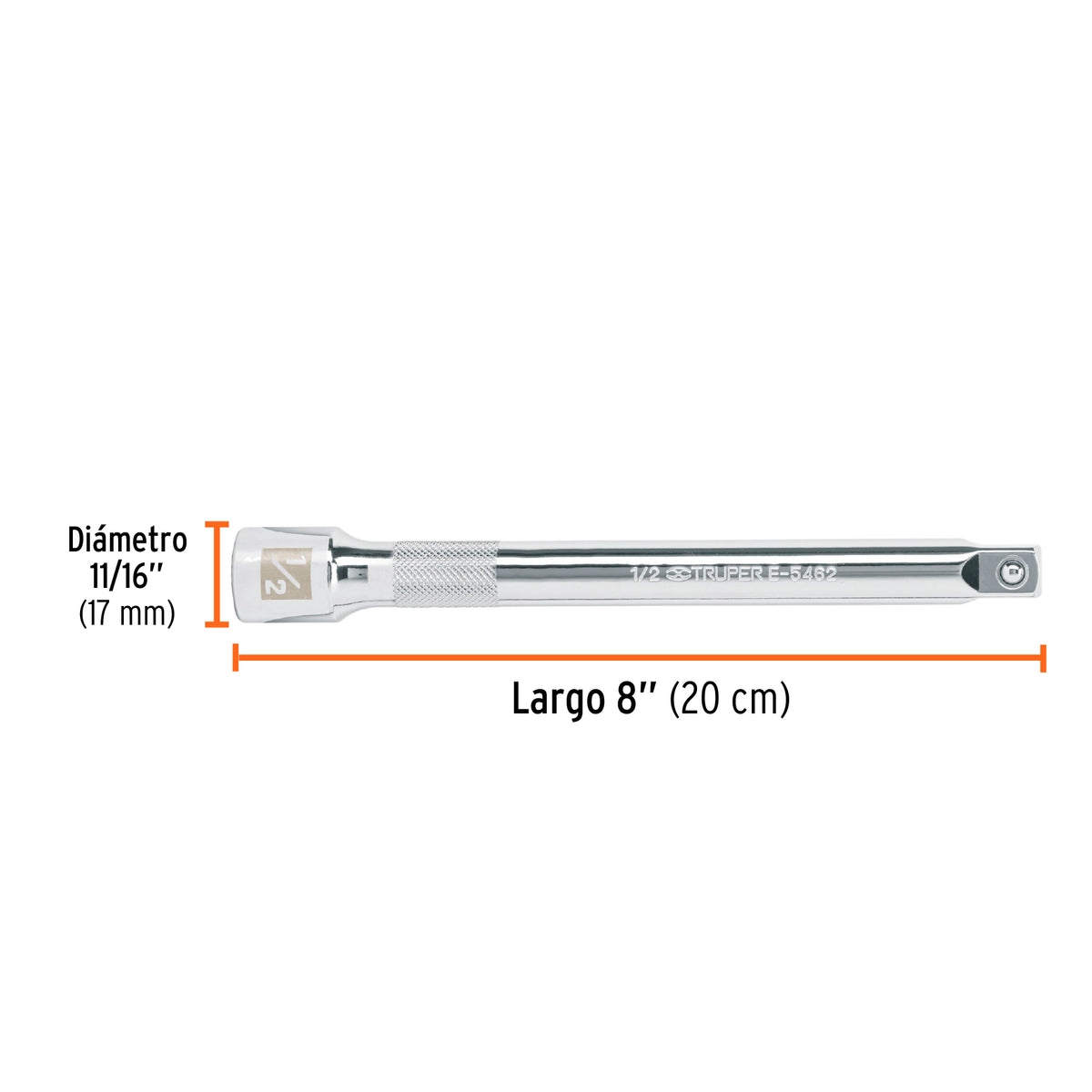 Extensión Cuadro 1/2' para Matraca, Largo 8', Truper