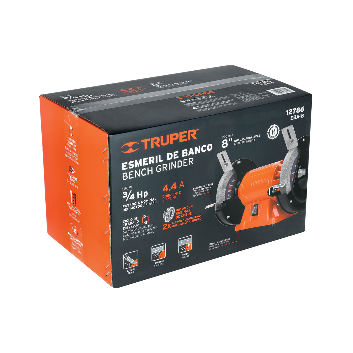 Esmeril de Banco de 8' de 3/4 HP (560 W), Truper