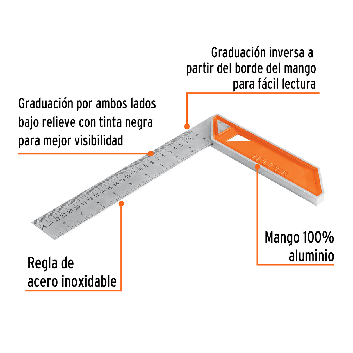 Escuadra 10' para Carpintero con Mango 100% de Aluminio