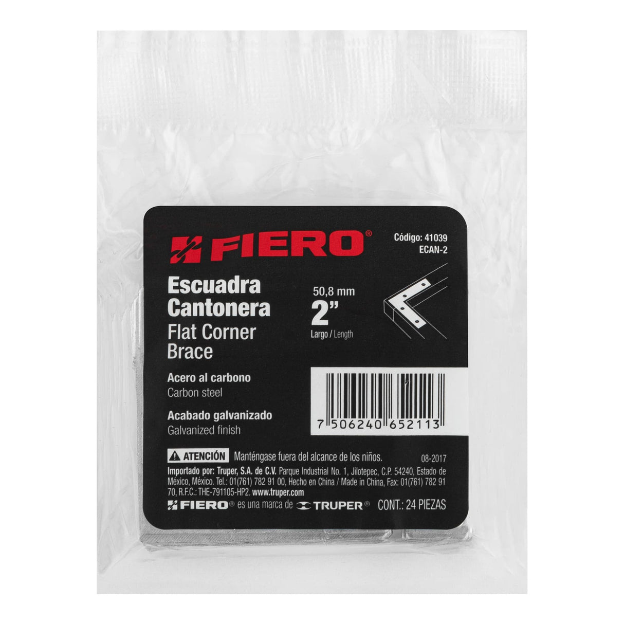 Bolsa C/24 Escuadras Planas Cantoneras 2' X 2', Fiero