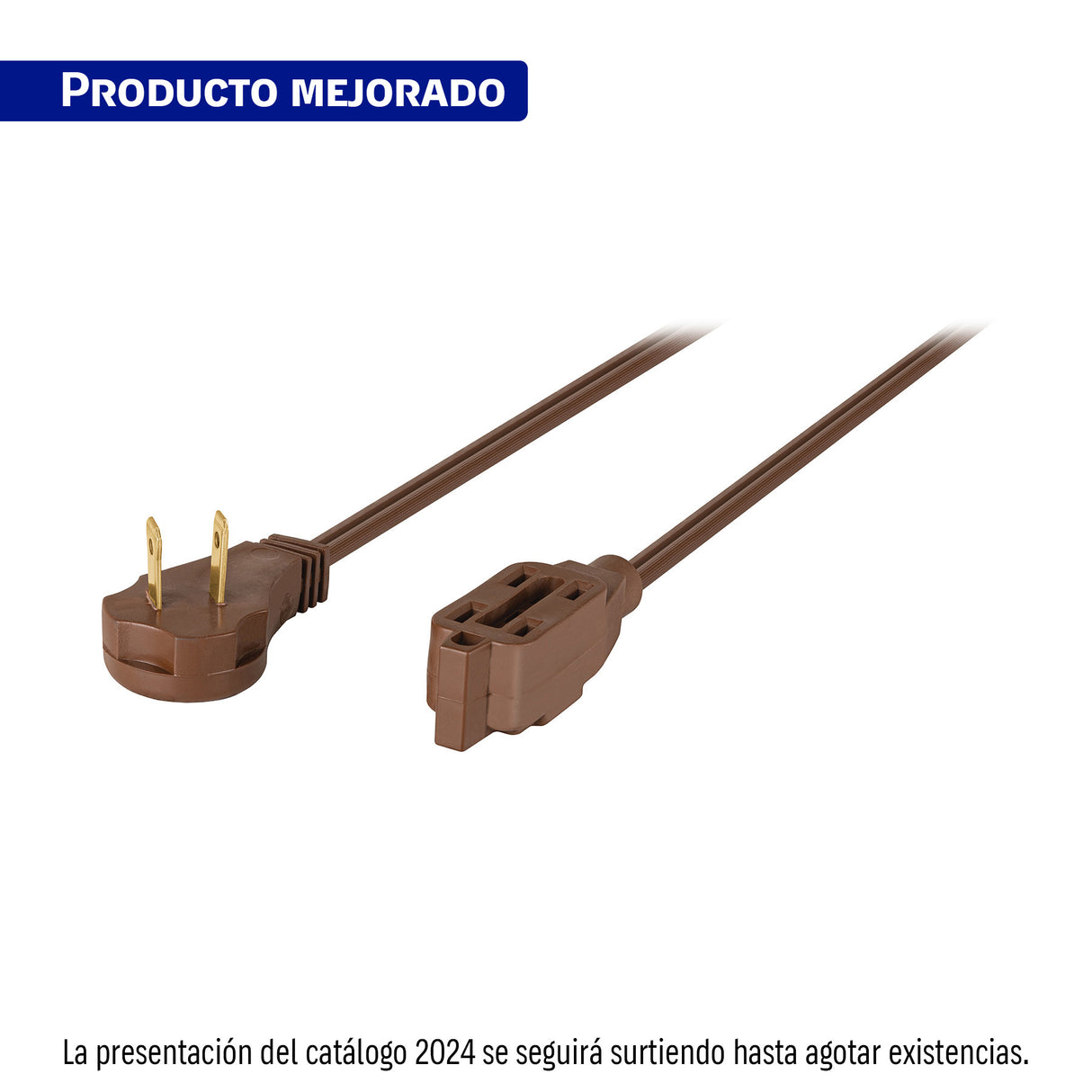 Extensión Eléctrica Doméstica 2 m Clavija Plana, Café