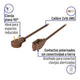 Extensión Eléctrica Doméstica 2 m Clavija Plana, Café