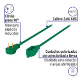 Extensión Eléctrica Doméstica 2 m Clavija Plana, Verde