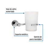 Portavaso Cepillero Cromo con Vaso de Vidrio, Foset Element