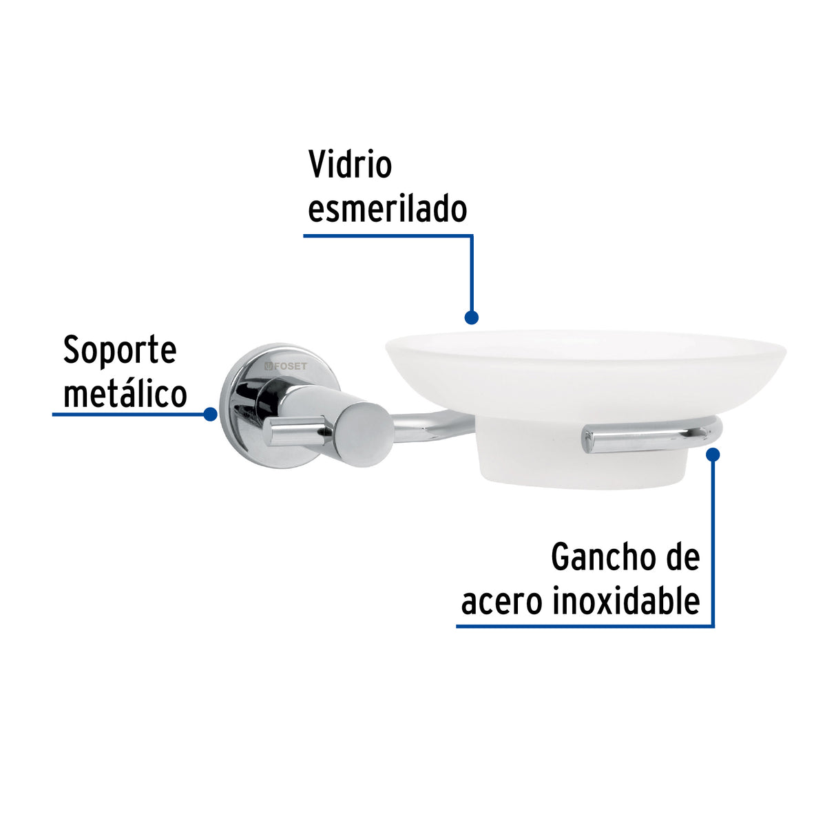Jabonera Metálica Cromo con Plato de Vidrio, Foset Element
