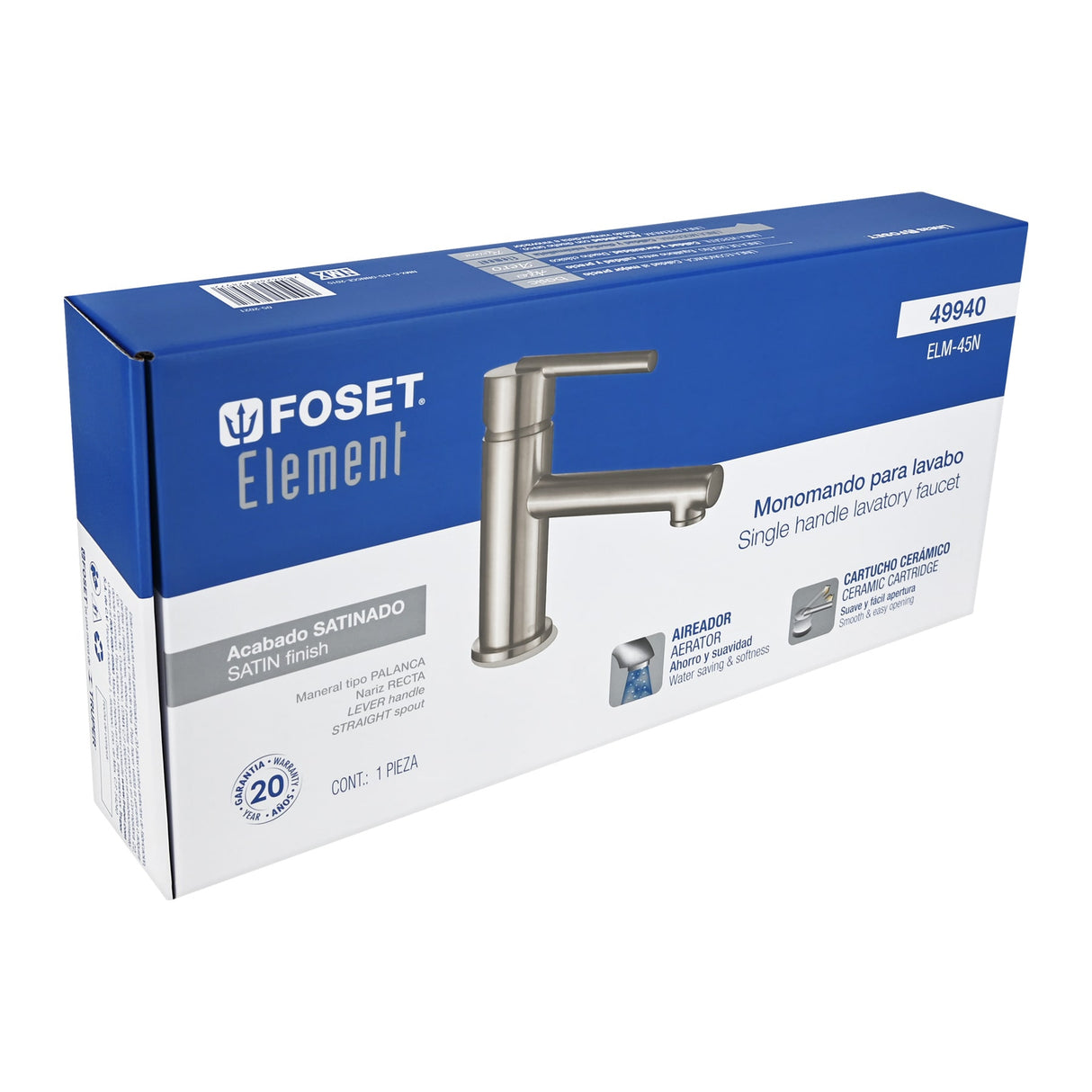 Monomando Corto Satín para Lavabo, Foset Element