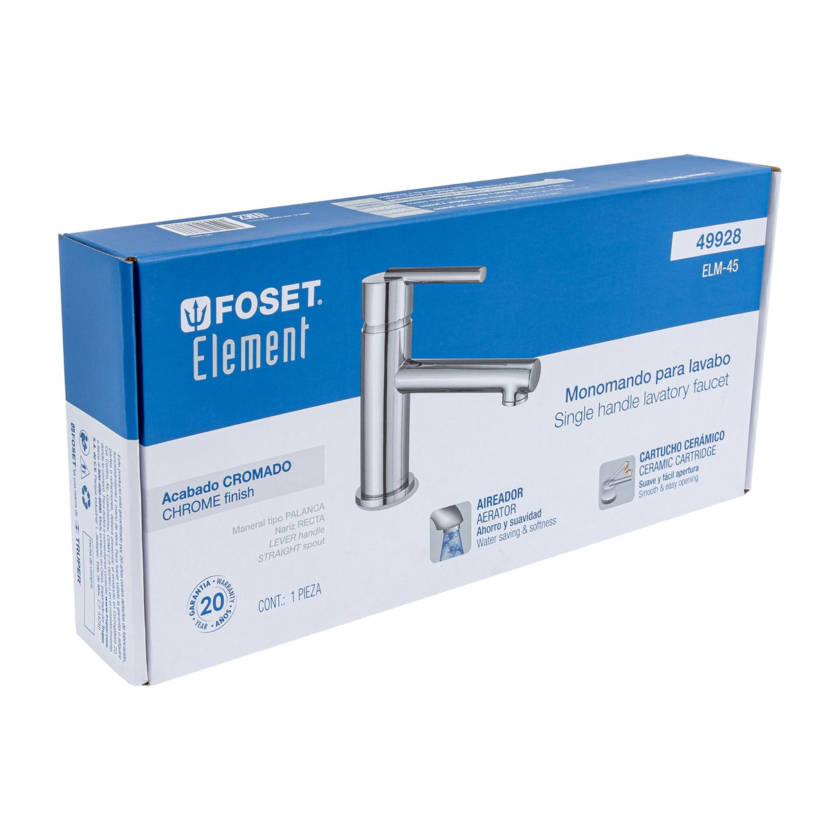 Monomando Corto Cromo para Lavabo, Foset Element