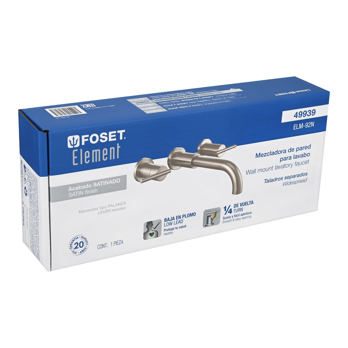 Mezcladora Satín de Pared para Lavabo, Foset Element