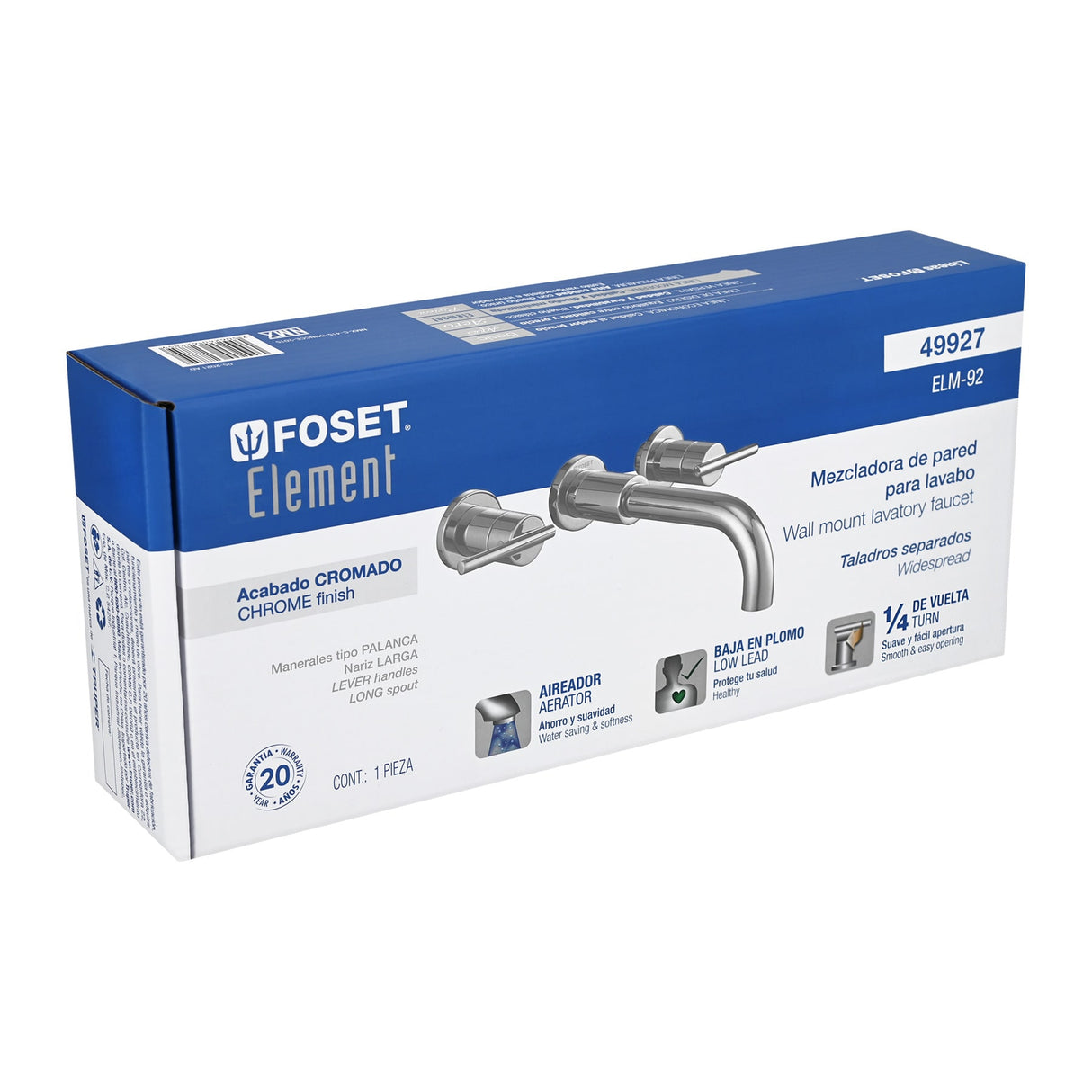 Mezcladora Cromo de Pared para Lavabo, Foset Element