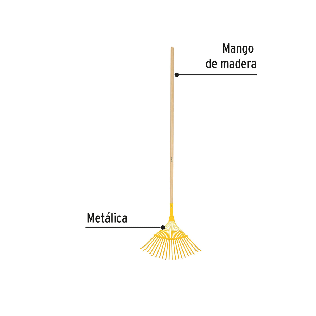 Escoba Metálica para Jardín, Curva, 20 Dientes, Mango 48'