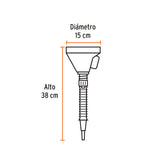 Embudo Plástico 500 ml, Cuello Flexible con Filtro, Truper