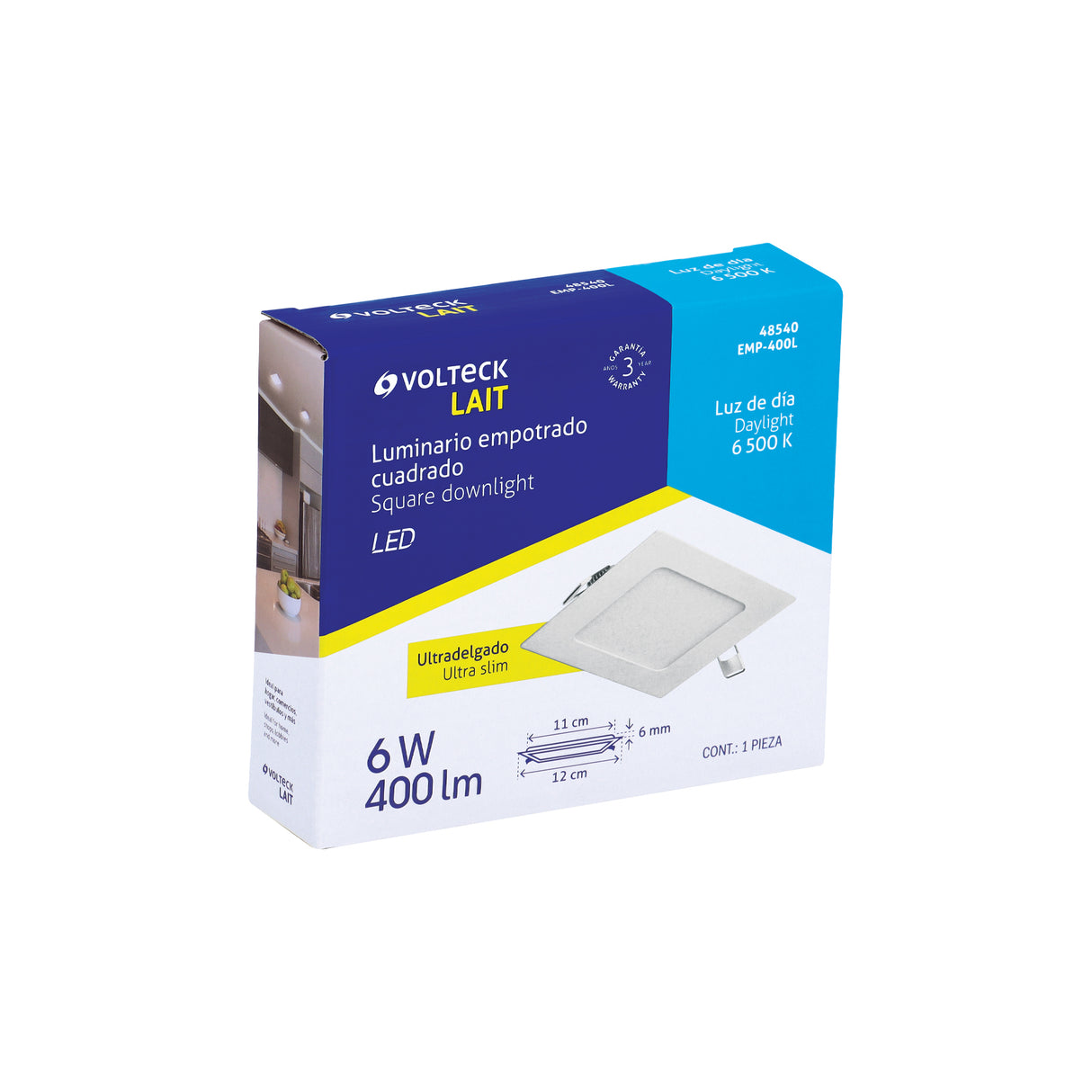 Luminario LED Plafón 6 W 6500K Ultradelgado Cuadrado Volteck