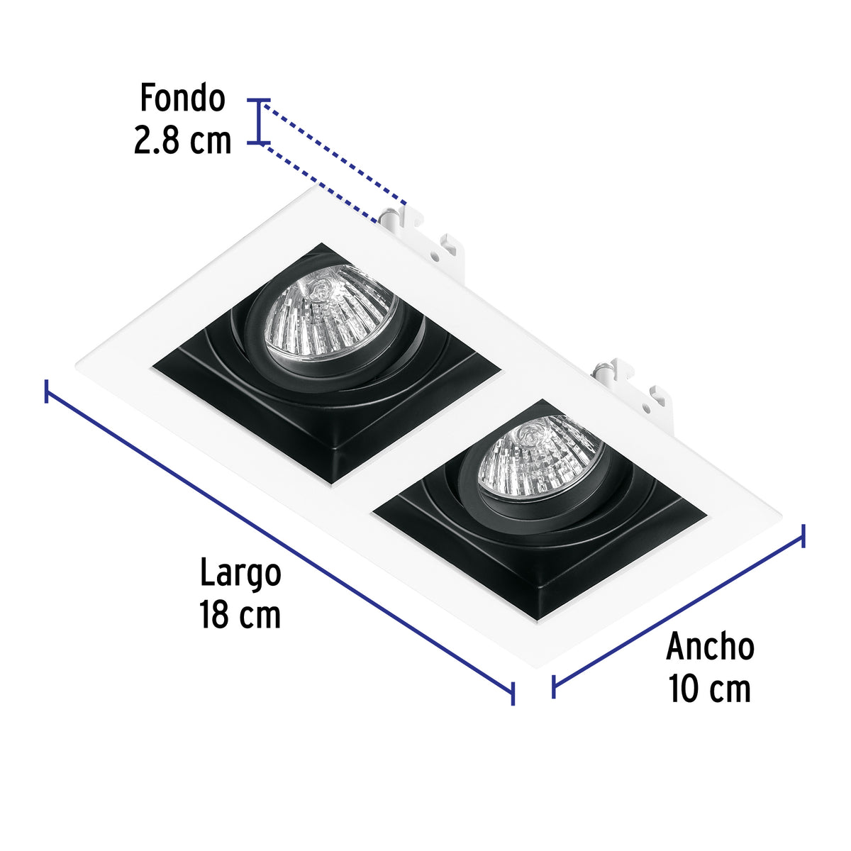 Luminario Empotrable con 2 Spots Dirigibles, Blanco, Volteck
