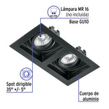 Luminario Empotrable con 2 Spots Dirigibles, Negro, Volteck