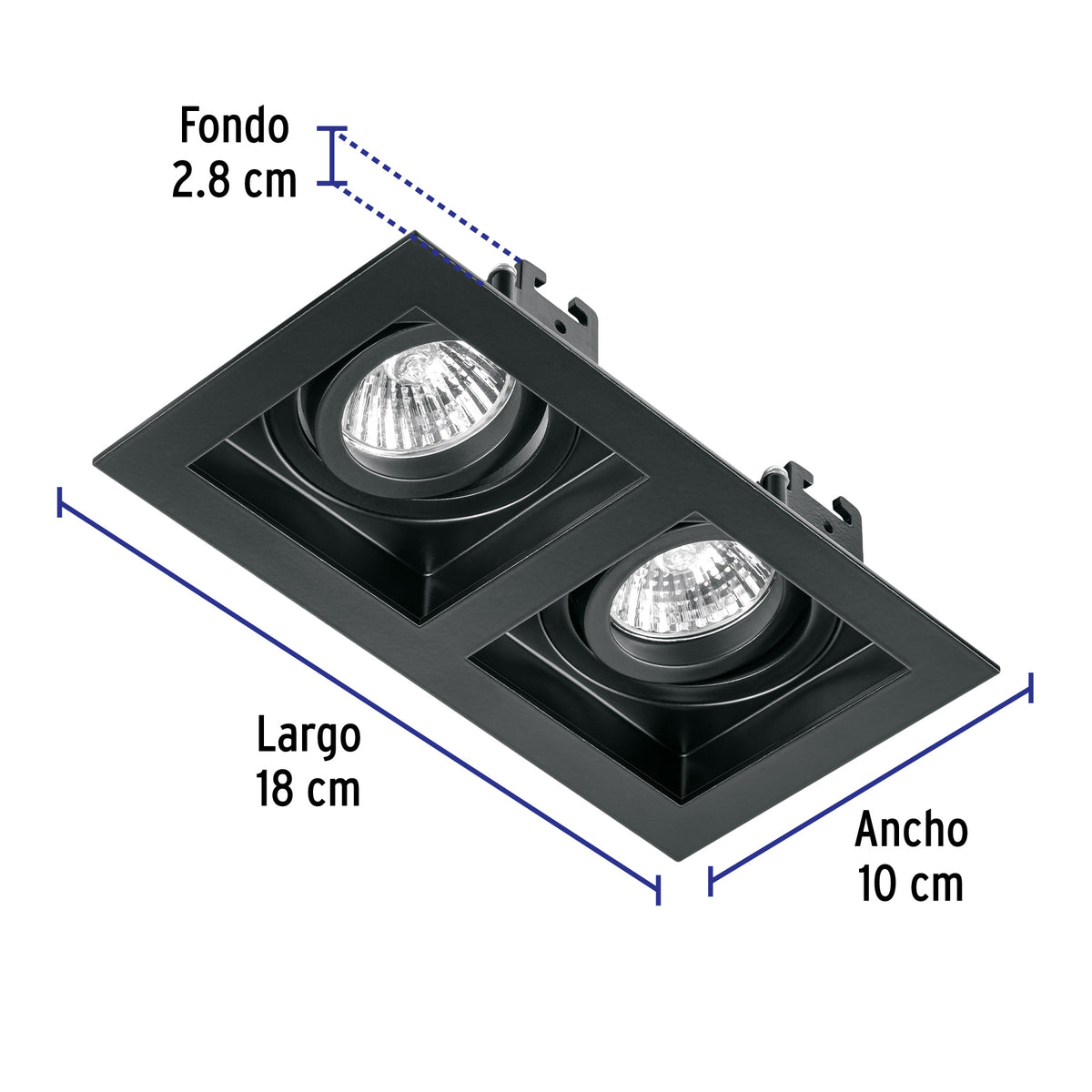 Luminario Empotrable con 2 Spots Dirigibles, Negro, Volteck