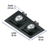 Luminario Empotrable con 2 Spots Dirigibles, Negro, Volteck