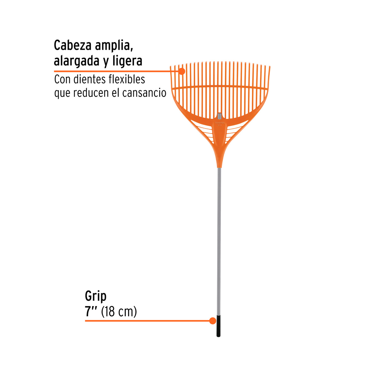 Escoba Plástica para Jardín, Flex. 26 Dientes, Mango Acero 54'