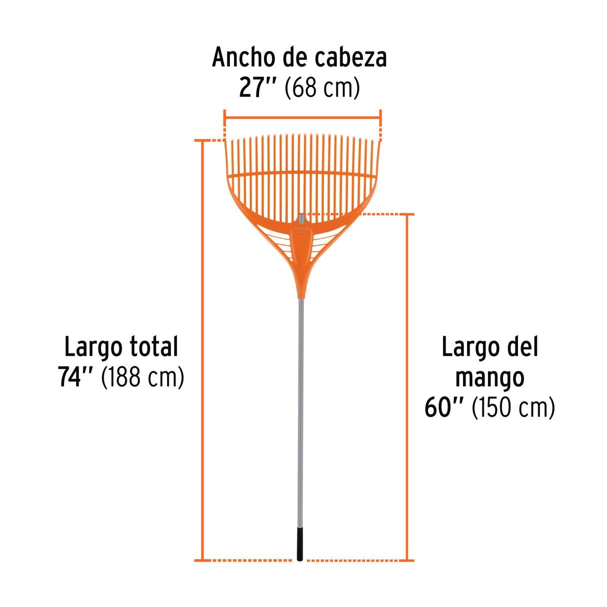 Escoba Plástica para Jardín, Flex. 26 Dientes, Mango Acero 54'