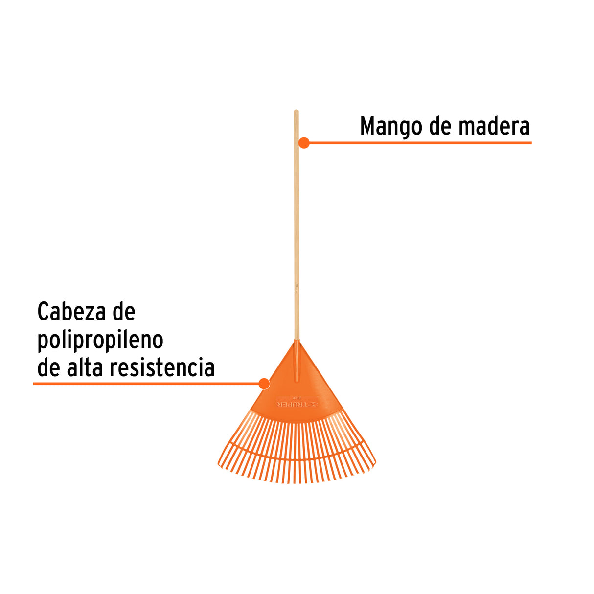 Escoba Plástica para Jardín, Flexible, 30 Dientes, Mango 48'