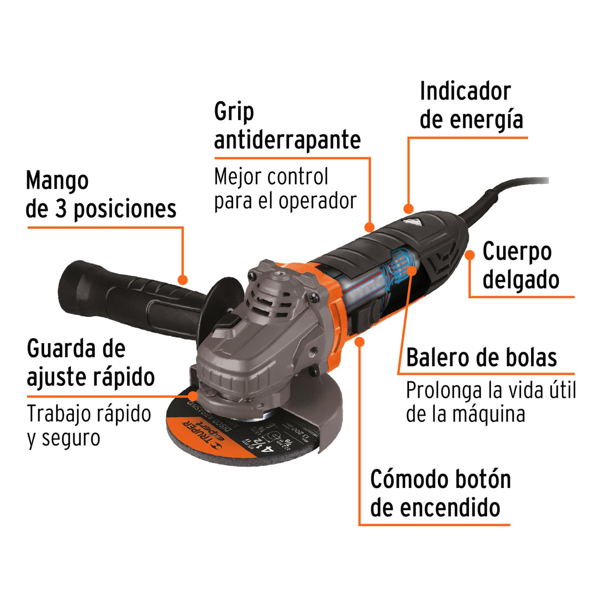 Esmeriladora Angular 4-1/2', 1100 W, Truper Ergo Pro