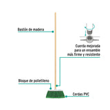 Escoba Chica Tipo Cepillo, Cerdas de PVC, Bastón de Madera