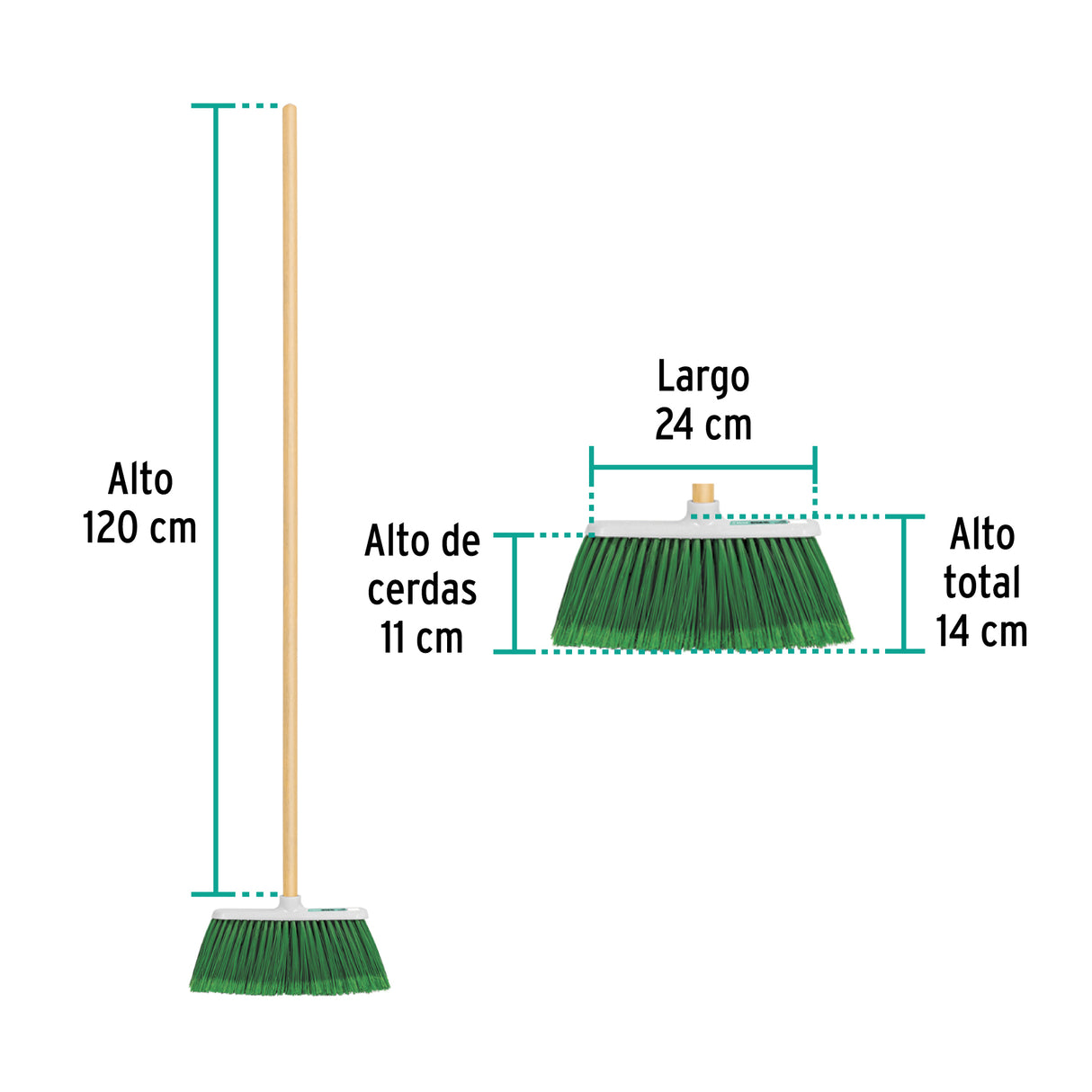 Escoba Chica Tipo Cepillo, Cerdas de PVC, Bastón de Madera