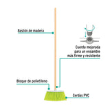 Escoba Mediana Tipo Cepillo, Cerdas de PVC, Bastón de Madera