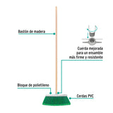 Escoba Grande Tipo Cepillo, Cerdas de PVC, Bastón de Madera