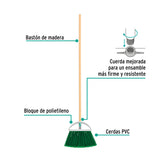 Escoba Grande Tipo Abanico, Cerdas de PVC, Bastón de Madera