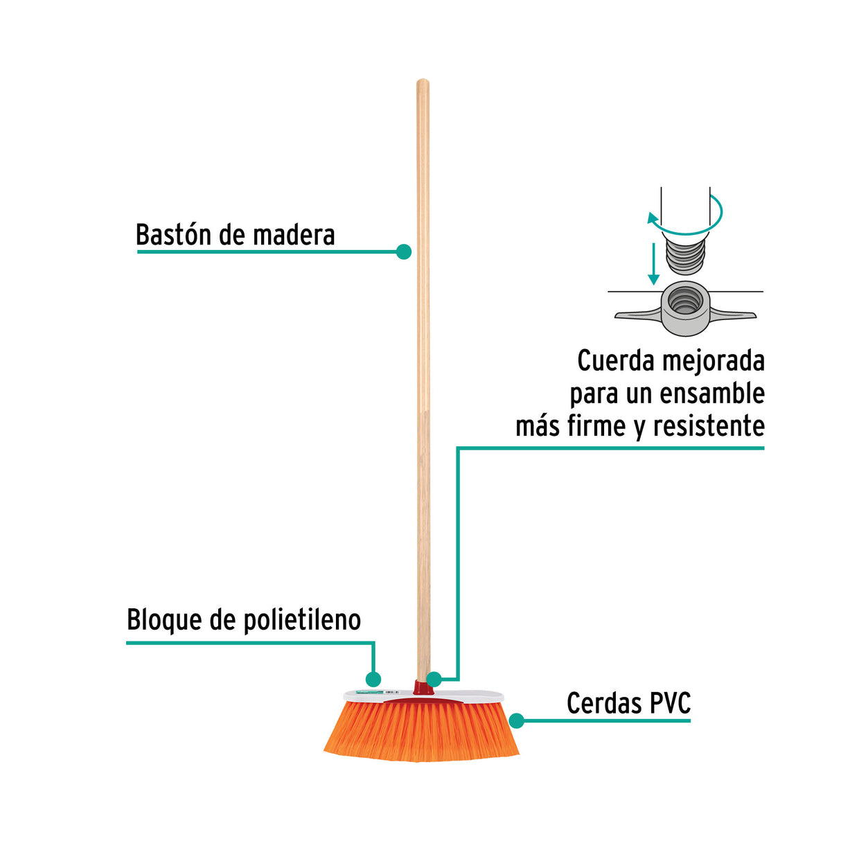 Escoba Cerdas de Pet Extra Suaves, Bastón de Madera