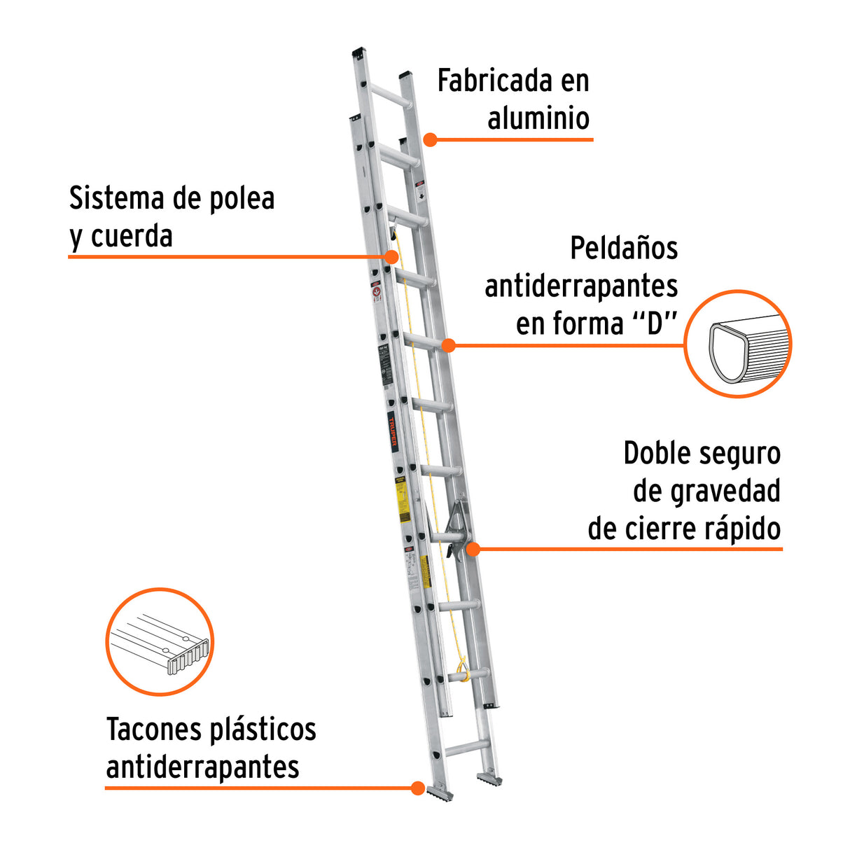 Escalera de Extensión, Tipo III, 20 Peldaños, Truper