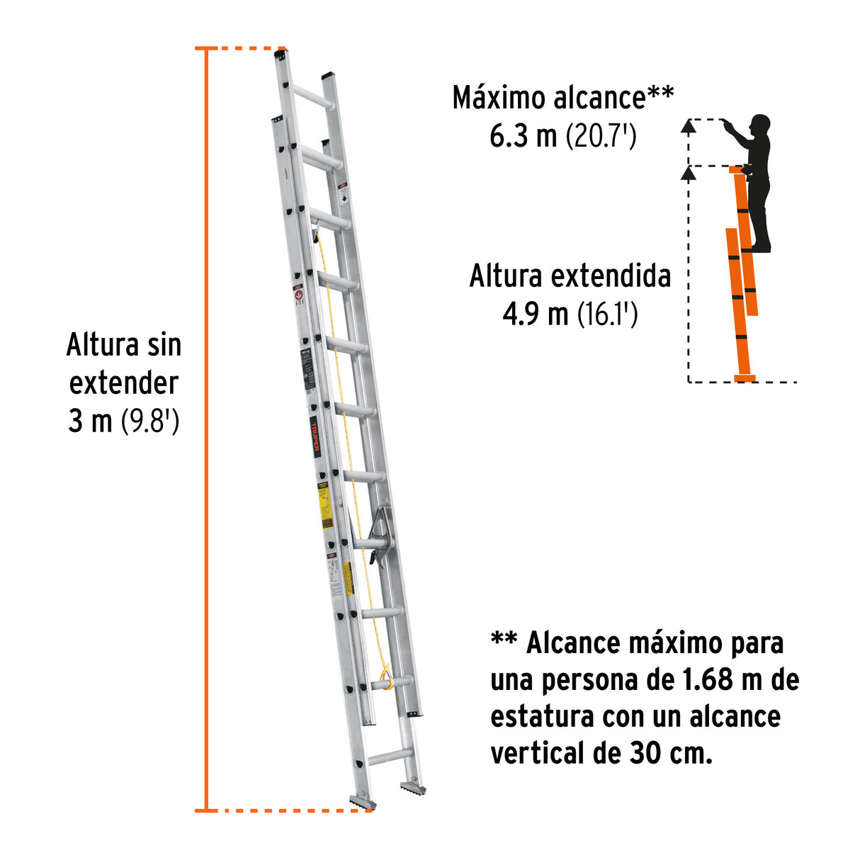 Escalera de Extensión, Tipo III, 20 Peldaños, Truper