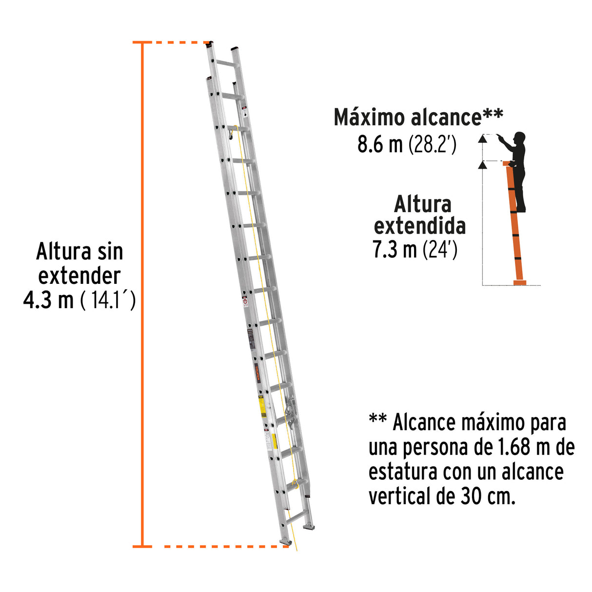 Escalera de Extensión, Tipo III, 28 Escalones, Truper