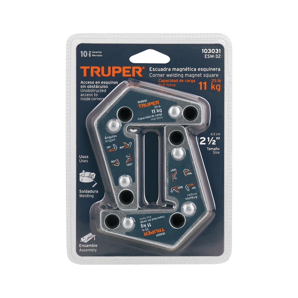 2 Escuadras Magnéticas Esquineras 2-3/4' Carga 11 kg, Truper