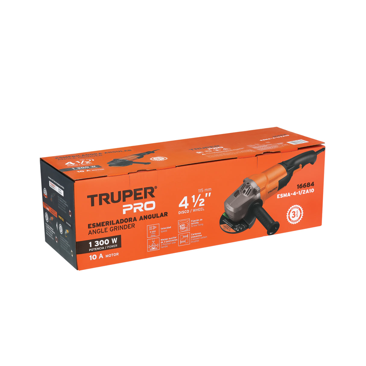 Esmeriladora Angular 4-1/2', 1300 W, Truper Pro