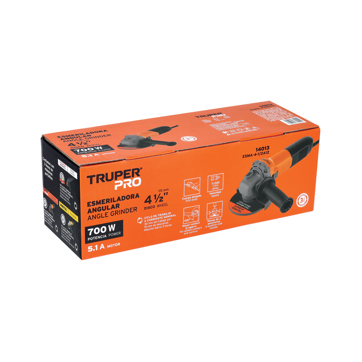Esmeriladora Angular 4-1/2', 700 W, Truper Pro