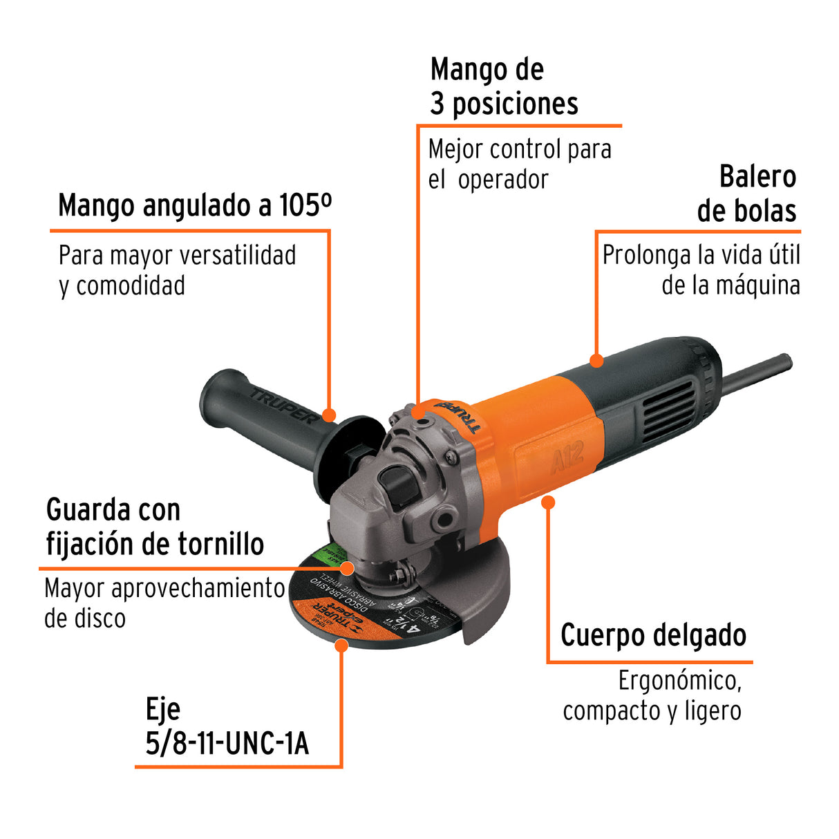 Esmeriladora Angular 4-1/2', 700 W, Truper Pro