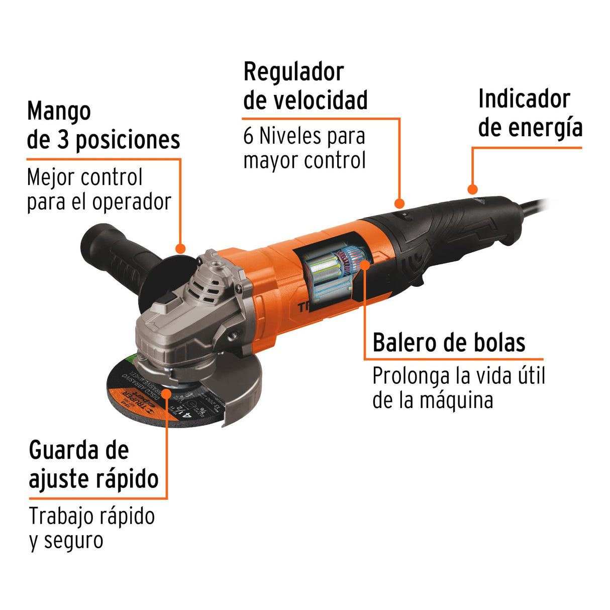 Esmeriladora Angular 4-1/2', 1100 W, Truper Pro