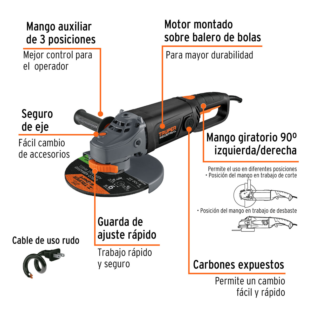 Esmeriladora Angular 9', 2100 W, Truper Industrial