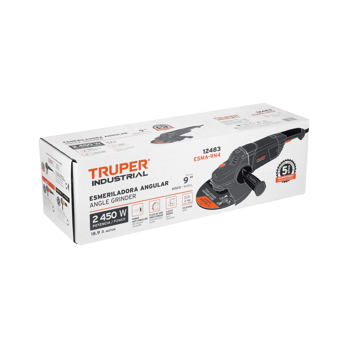 Esmeriladora Angular 9', 2450 W, Truper Industrial