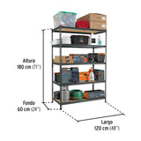 Estante Metálico 5 Repisas Mdp Cap. 60 kg, 180x60x120, Pretul