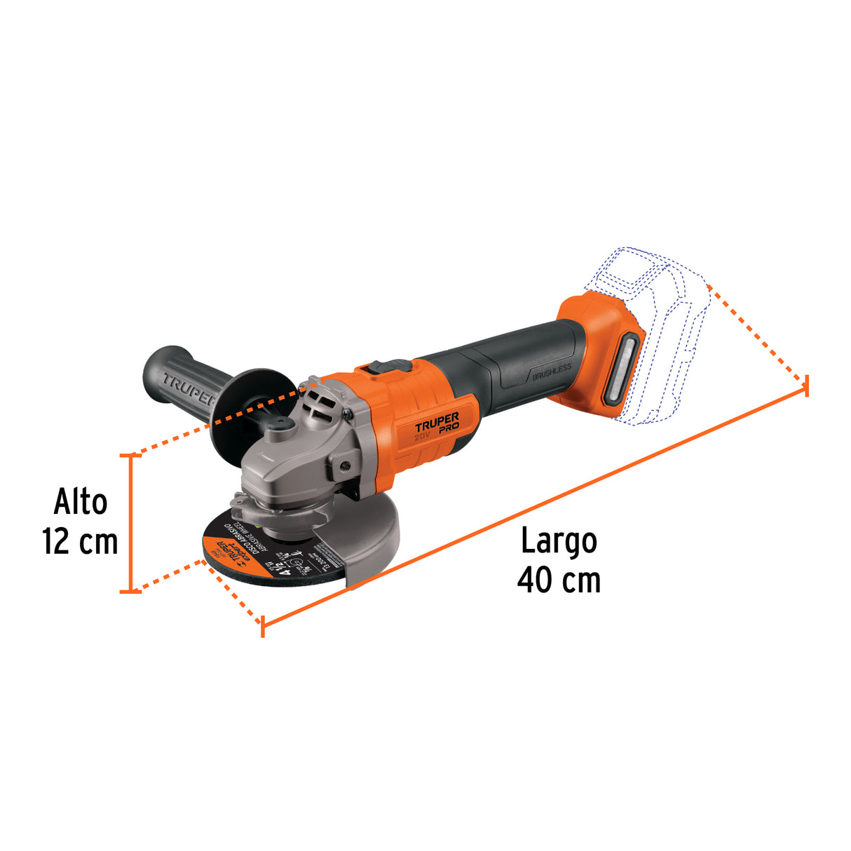 Esmeriladora 4-1/2', 20 V, sin Accesorios, Truper Pro