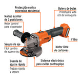 Esmeriladora 4-1/2', 20 V, sin Accesorios, Truper Pro