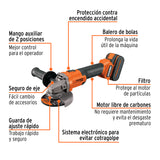 Esmeriladora 4-1/2', 20 V, 1 Batería 4 Ah, Truper Pro