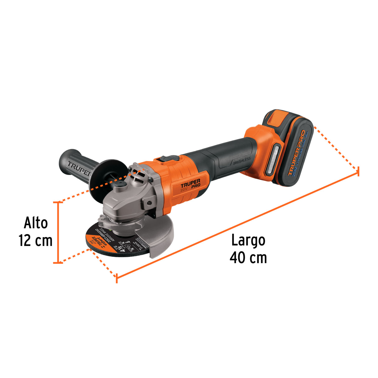 Esmeriladora 4-1/2', 20 V, 1 Batería 4 Ah, Truper Pro