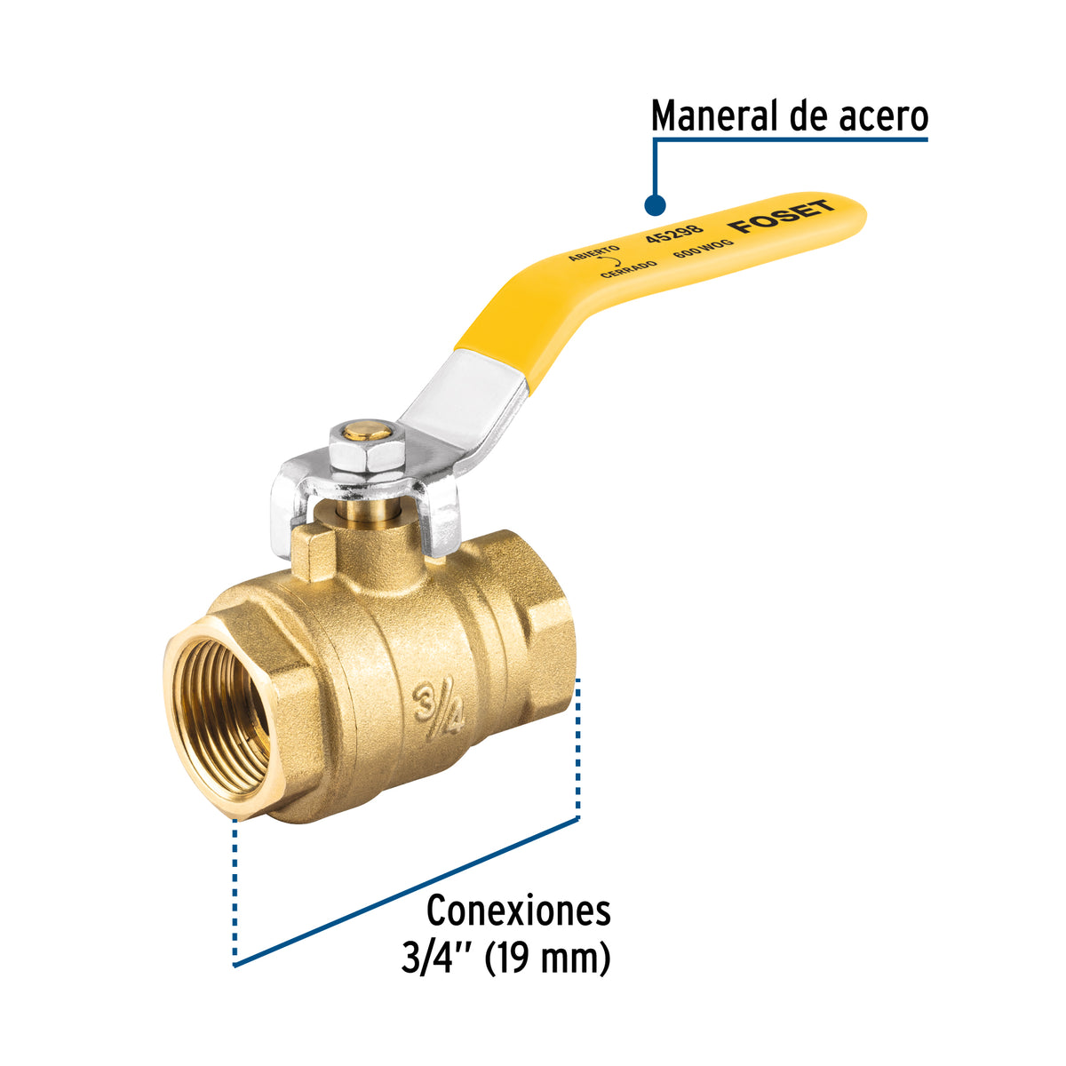 Válvula de Esfera para Gas, Roscable, 3/4', Alta Presión