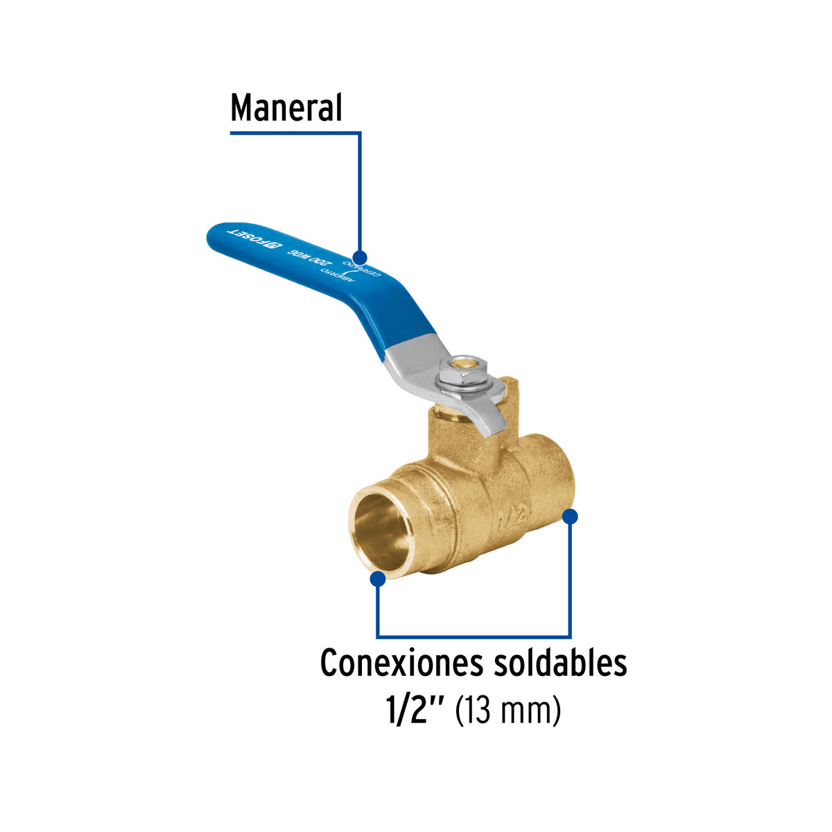 Válvula de Esfera de Latón, Soldable 1/2', Foset