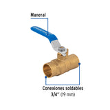 Válvula de Esfera de Latón, Soldable 3/4', Foset